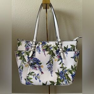 Dana Buchman White Floral Tote Bag with Crossbody Strap